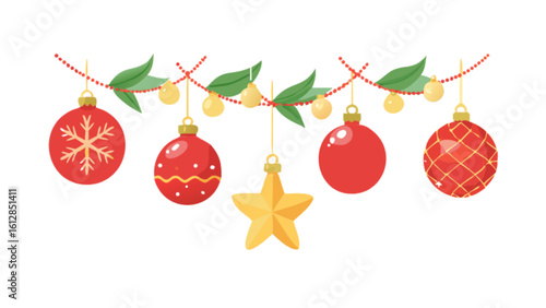 Christmas ornaments garland vector illustration for holiday decoration and festive season design needs
