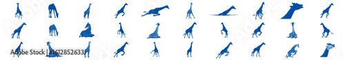 isolated blue giraffe silhouettes in various poses