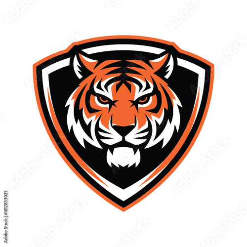 Bold Tiger Head Shield Logo – Modern Mascot Emblem for Sports and Esports.