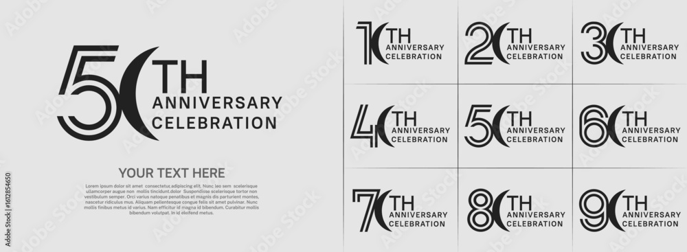 Naklejka premium Anniversary logo style double line number set. black color on white background for celebration event