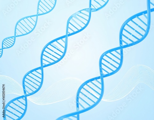 Blue DNA Strands on Light Blue Background with White Lines.