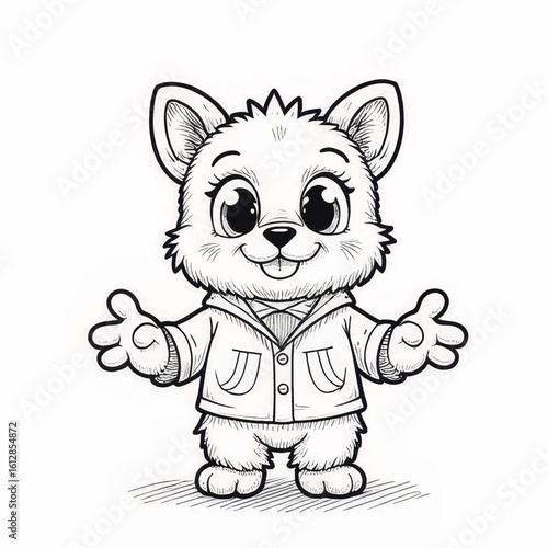 Cartoon cat character smiling and posing with open arms  