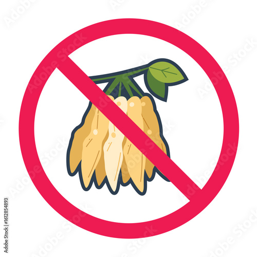 No tamarind sign, forbidden tamarind sign, no eat tamarind symbol, flat vector illustration
