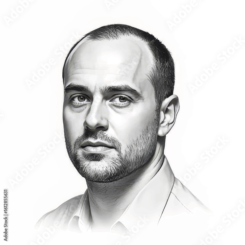 Male portrait with serious expression on white background  