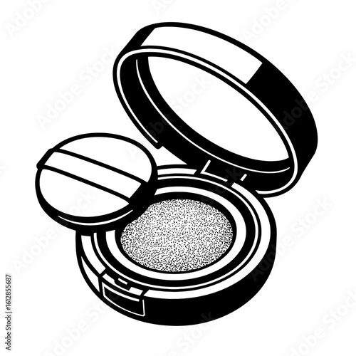Open Makeup Compact with Face Powder and Applicator Puff for Beauty Routine