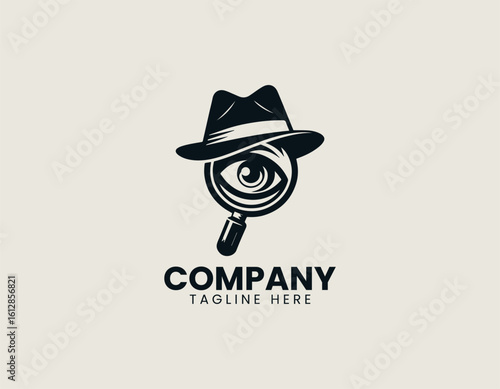 Mystery Detective Magnifying Glass Hat Investigation Vector Logo Design