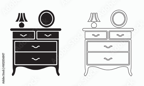 Vector Illustration of Two Vintage Dressers with Lamp and Mirror

