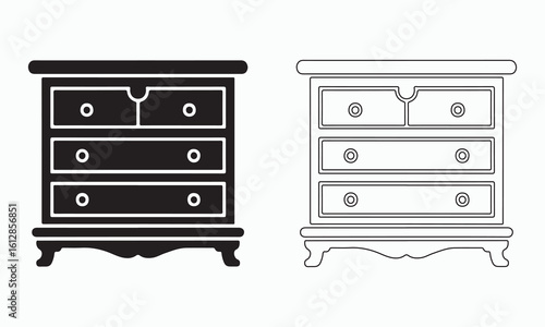 Vector Illustration of Two Vintage Dressers with Lamp and Mirror
