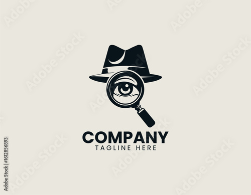 Mystery Detective Magnifying Glass Hat Investigation Vector Logo Design