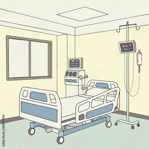 ICU room vector with medical equipment generated by ai