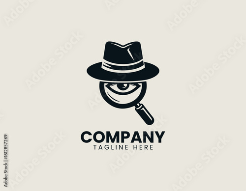 Mystery Detective Magnifying Glass Hat Investigation Vector Logo Design