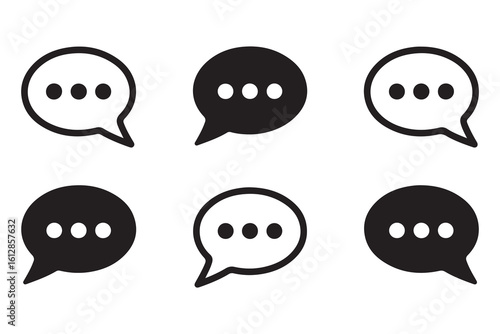 Black and white vector illustration of speech bubbles with ellipsis symbols on a plain background perfect for tech blog posts