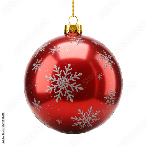 Red christmas ornament with snowflakes isolated on transparent background