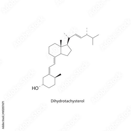 Dihydrotachysterol skeletal structure. Vitamin D Analog compound schematic illustration. Simple diagram, chemical formula.