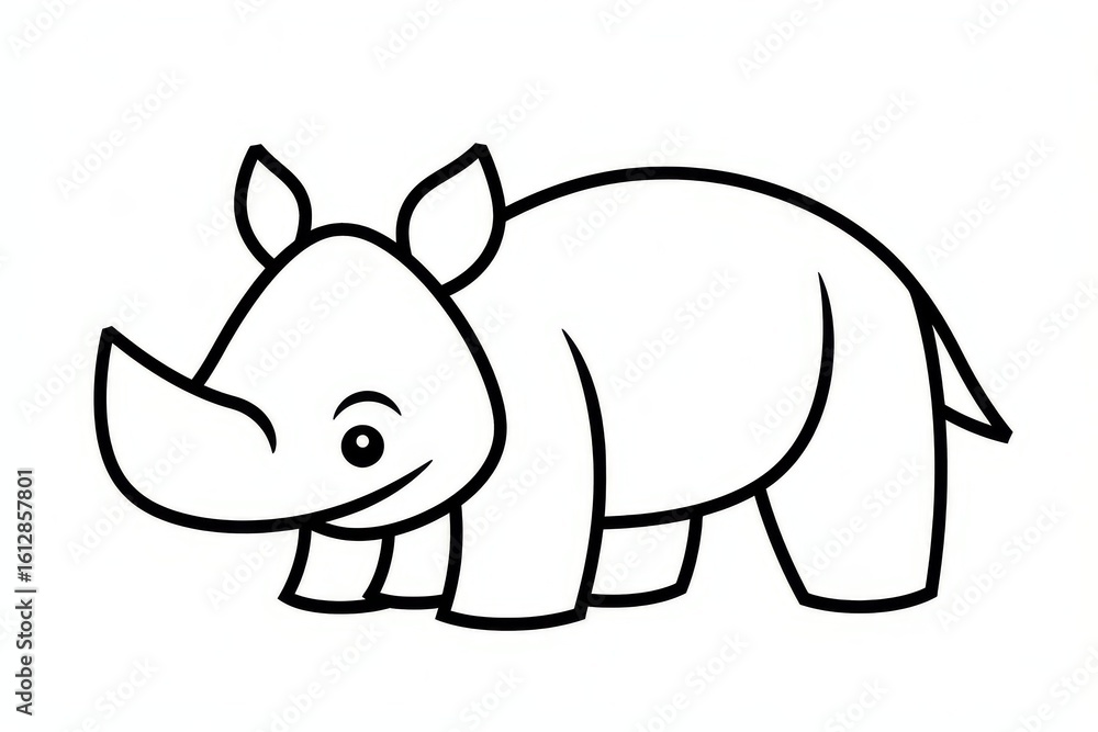 Cute cartoon African rhinoceros in simple line art style with bold black outlines, minimal vector design for kids coloring book and educational wildlife illustrations Cute cartoon African rhinoceros in simple line art style with bold black outlines, minimal vector design for kids coloring book and educational wildlife illustrations