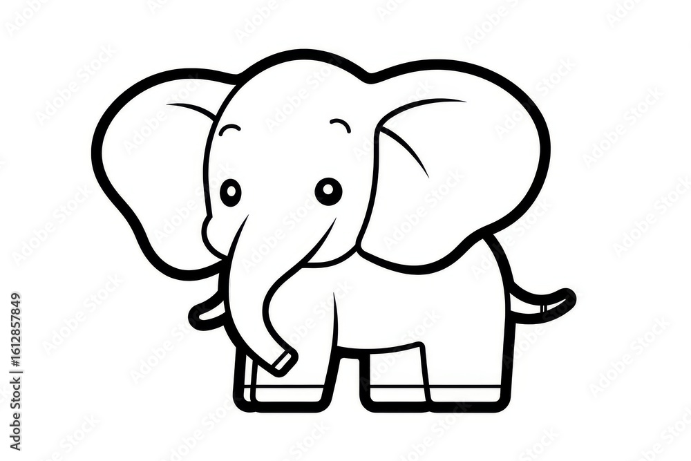 Naklejka premium Cute cartoon elephant in simple line art style with thick black outlines, minimal vector design for kids coloring book and educational children's illustrations