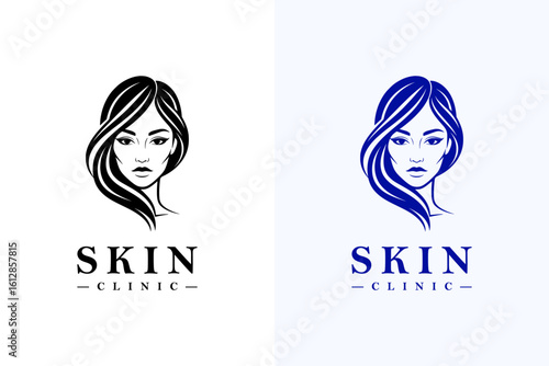 avant garde woman face with hair flowing vector illustration, logo for skin specialist, skin care, anti aging, healthy skin, luxury facial spa, cosmetics, makeup, skin clinic, and more