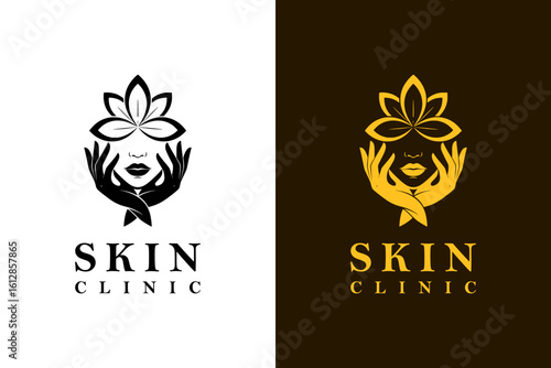 woman face made with hands and flower petals vector illustration, logo for skin care, skin wellness, luxury facial spa, anti aging, cosmetics brand, makeup, skin clinic, beauty, and more