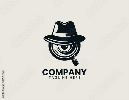 Mystery Detective Magnifying Glass Hat Investigation Vector Logo Design