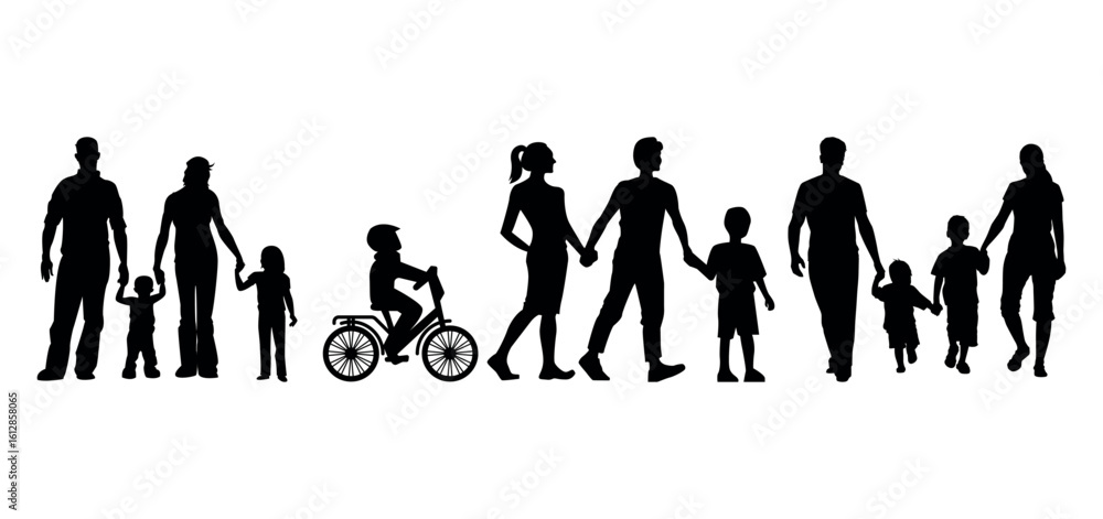 Family silhouettes, Happy family silhouette set Family silhouettes, Happy family silhouette set