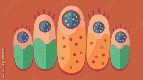 Colorful abstract representation of microorganisms with distinctive shapes and patterns on a vibrant background