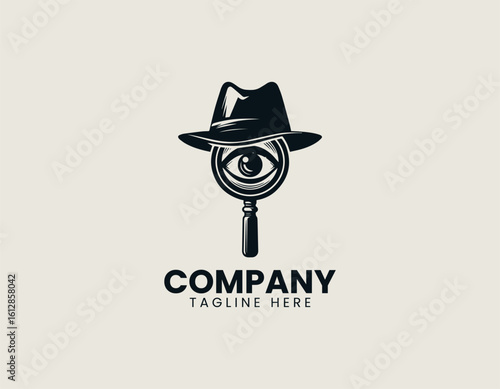 Mystery Detective Magnifying Glass Hat Investigation Vector Logo Design