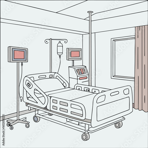 ICU room vector with medical equipment generated by ai