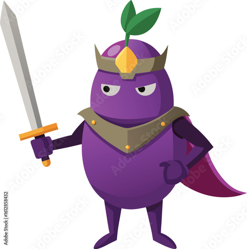 Knight Eggplant with Sword Cartoon