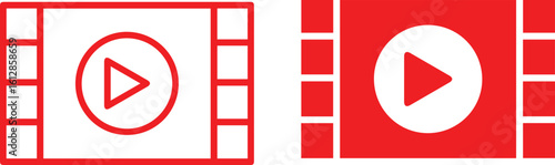 video player icon, play button, media player, video icon, multimedia icon, red and white background Free Download video player icon, play button, media player, video icon, multimedia icon, red and white background - GFXLoad