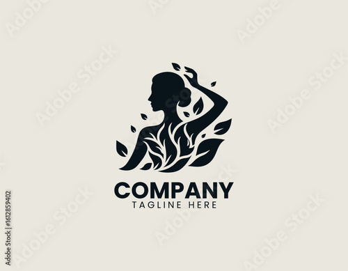 Nature Beauty Woman Goddess Wellness Spa Floral Vector Logo Design