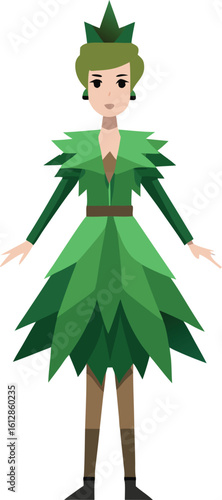 Green Forest Dress Woman Character vector