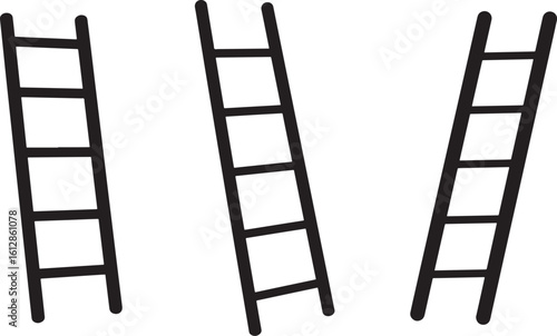 Three simple ladder silhouettes isolated on white background