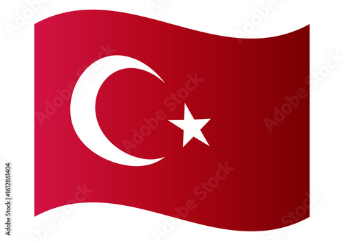 Bandera ondulada de Turquía en fondo blanco