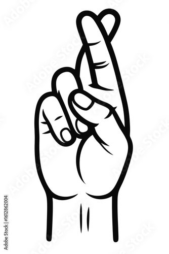 Black and White Hand with Fingers Crossed, Symbolizing Good Luck, Hope, or Wishing