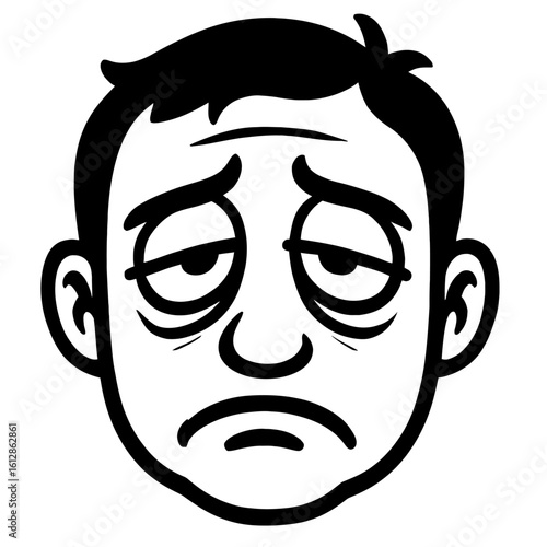 Black and White Face with Droopy Eyes and Sad Expression Representing Tiredness and Exhaustion