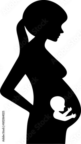Silhouette of Pregnant Woman with Glowing Baby Inside Representing Motherhood, Life and Connection in Minimalist Style
