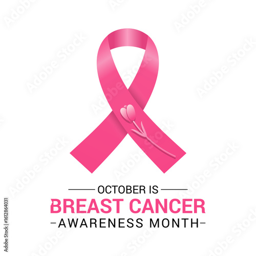 Illustration on the theme of Breast cancer awareness pink ribbon. The pink ribbon symbolizes hope, strength, and unity in the fight against breast cancer. Banner poster, flyer and background design.