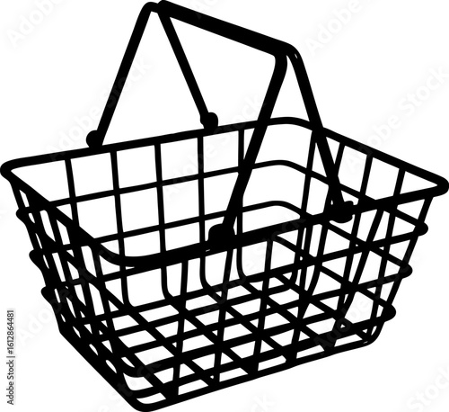 High-Contrast Black Silhouette of Wire Shopping Basket Viewed from Above Emphasizing Minimalist Retail Design