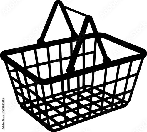 Bold Silhouette of Traditional Shopping Basket with Upright Handle Representing Consumerism in Minimalist Style