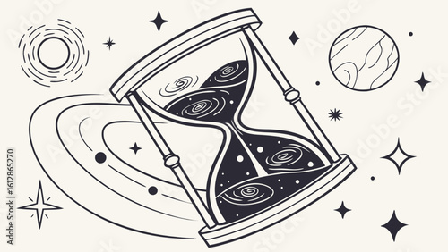 Hourglass galaxy time space cosmos universe astrology celestial design illustration vector graphic art