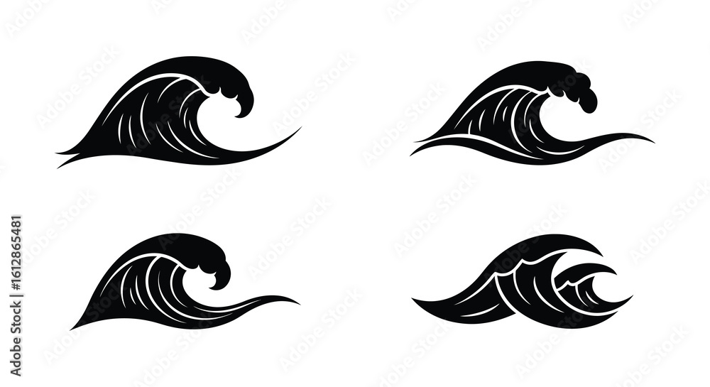 Fototapeta premium Set of Black and White Wave Illustrations for Design