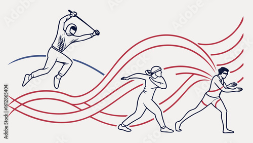 Illustration of track and field athletes competing in various sports activities and athletic competitions events