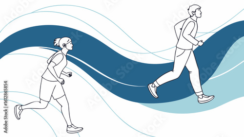 Man and woman running vector illustration for fitness workout cardio exercise training and healthy lifestyle 100