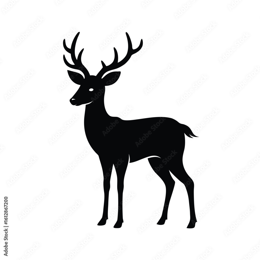 Fototapeta premium Elegant deer looking backward silhouette on a clean white background