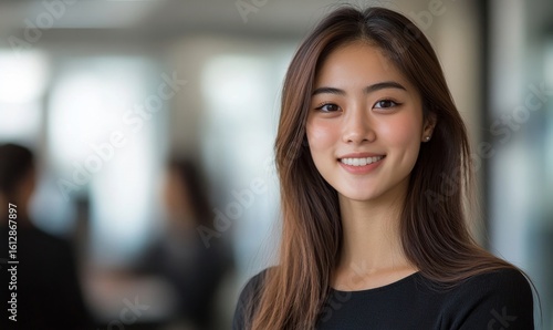 Wallpaper Mural Portrait of a young Asian businesswoman celebrating a career milestone such as a job promotion, salary increase, or new hire with joy and enthusiasm, Generative AI Torontodigital.ca