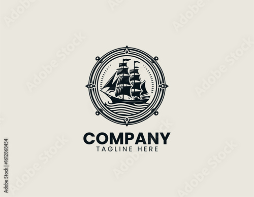 Vintage Sailing Ship Nautical Maritime Adventure Vector Logo Design