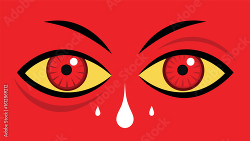 Intriguing illustration of expressive eyes with intense colors and emotion in a striking red background