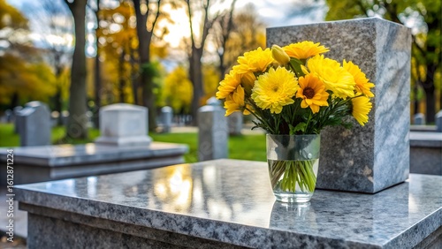 Yellow flowers on a grave