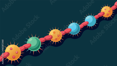 Colorful illustration of microorganisms connected by a strand against a dark background, representing scientific research in microbiology