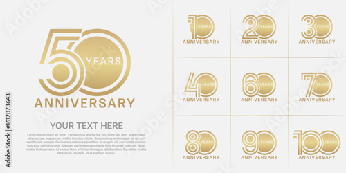 Anniversary set design with double line number. gold color for celebration event